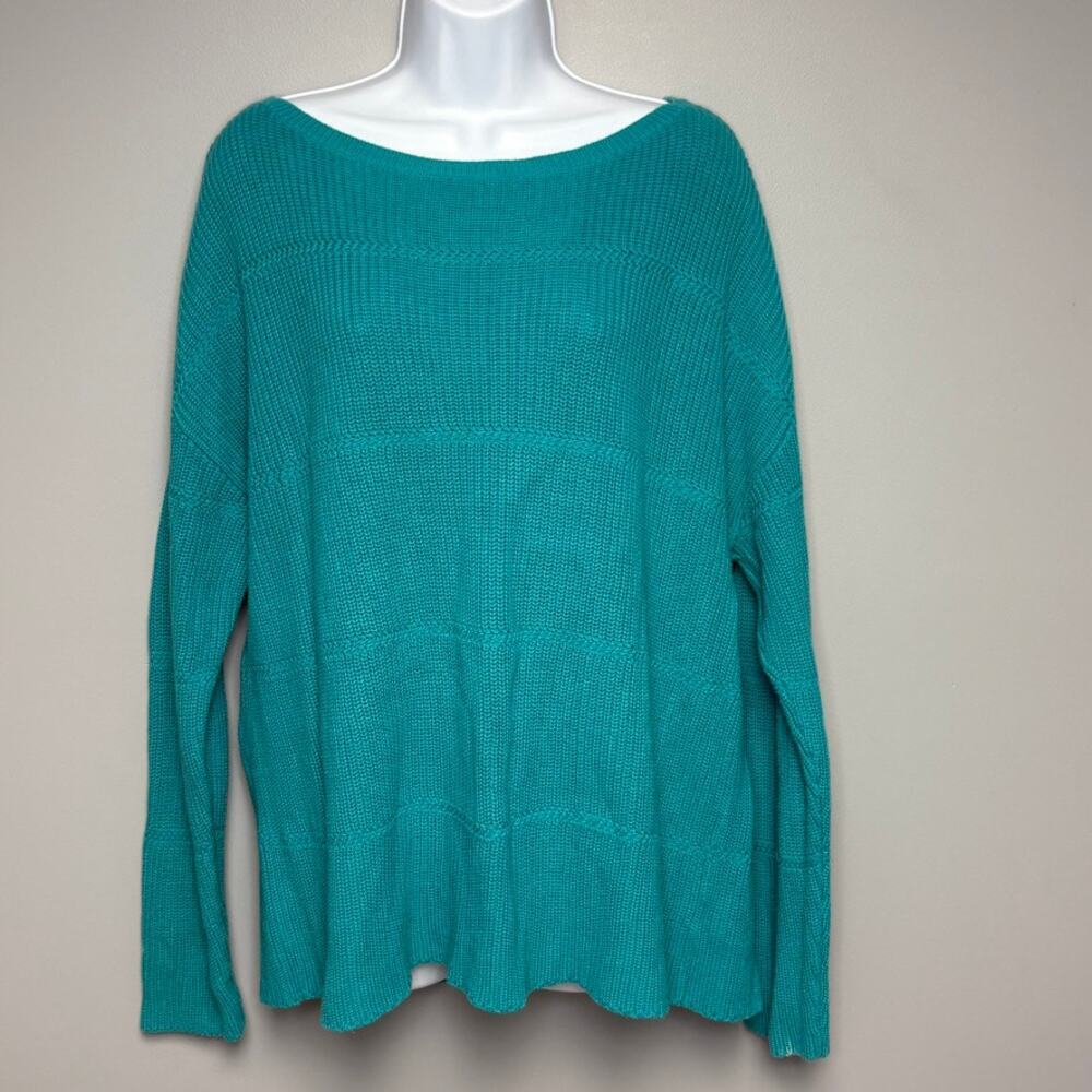 Talbots 100% Cotton Relaxed Fit Colorful Teal Cable‎ Knit Sweater Womens Sz XL